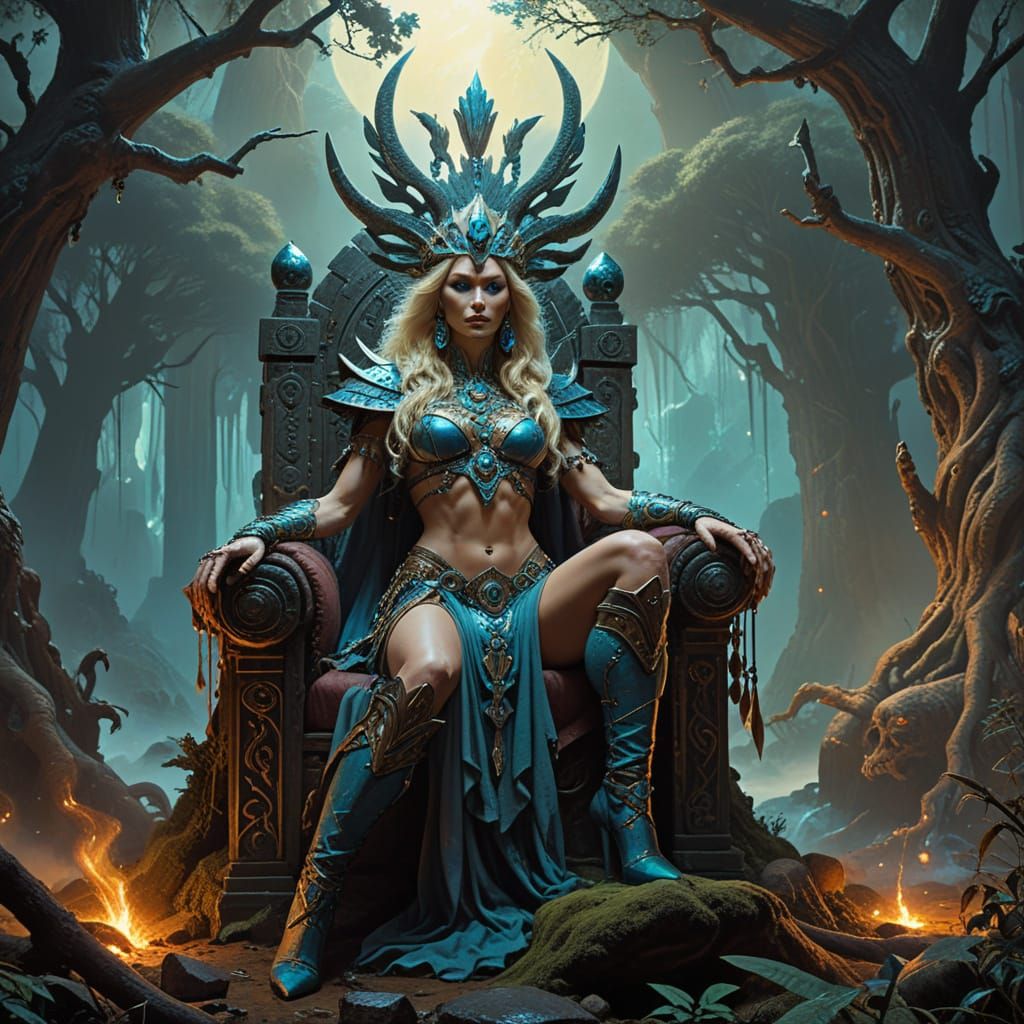 Alien Princess in Frazetta-Inspired Fantasy Landscape