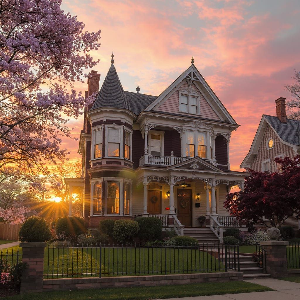 Victorian House at Sunset