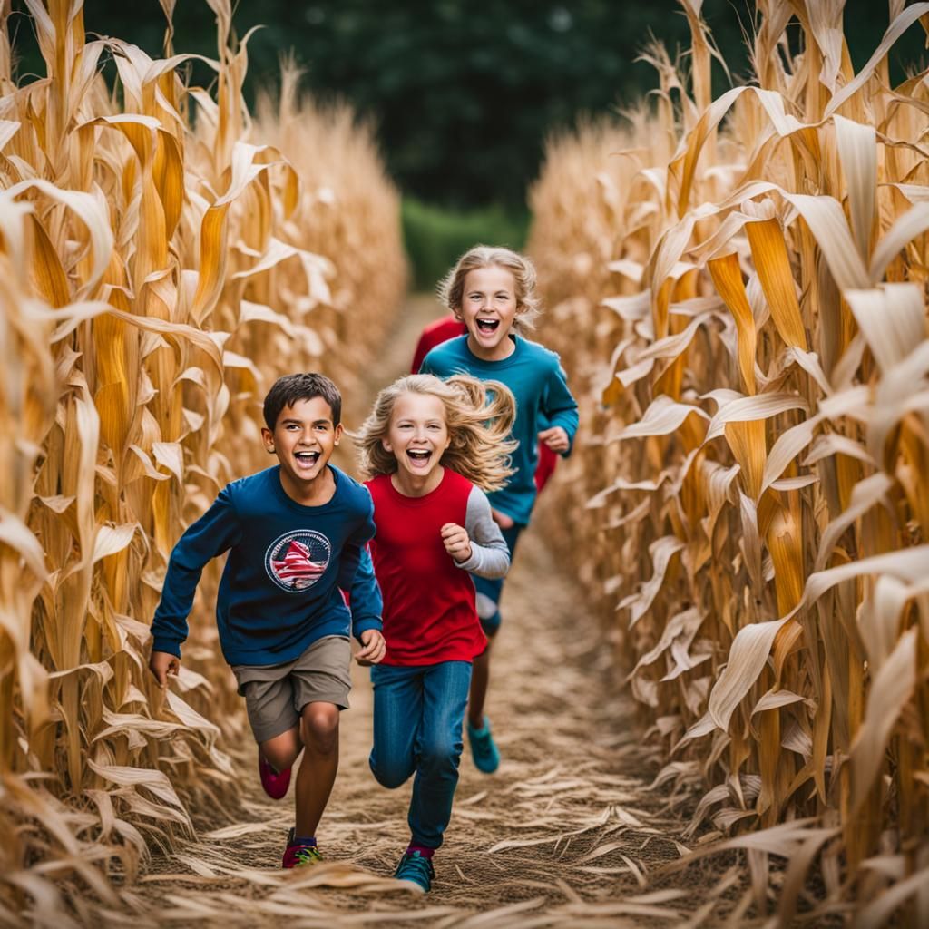 Children's Adventure: Running Through a Corn Maze