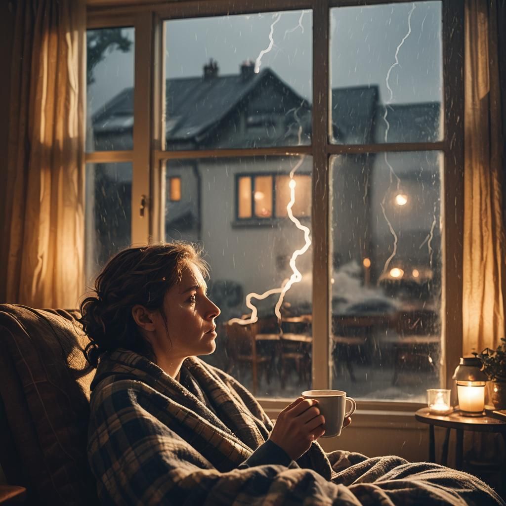 Cozy Armchair Scene During a Thunderstorm