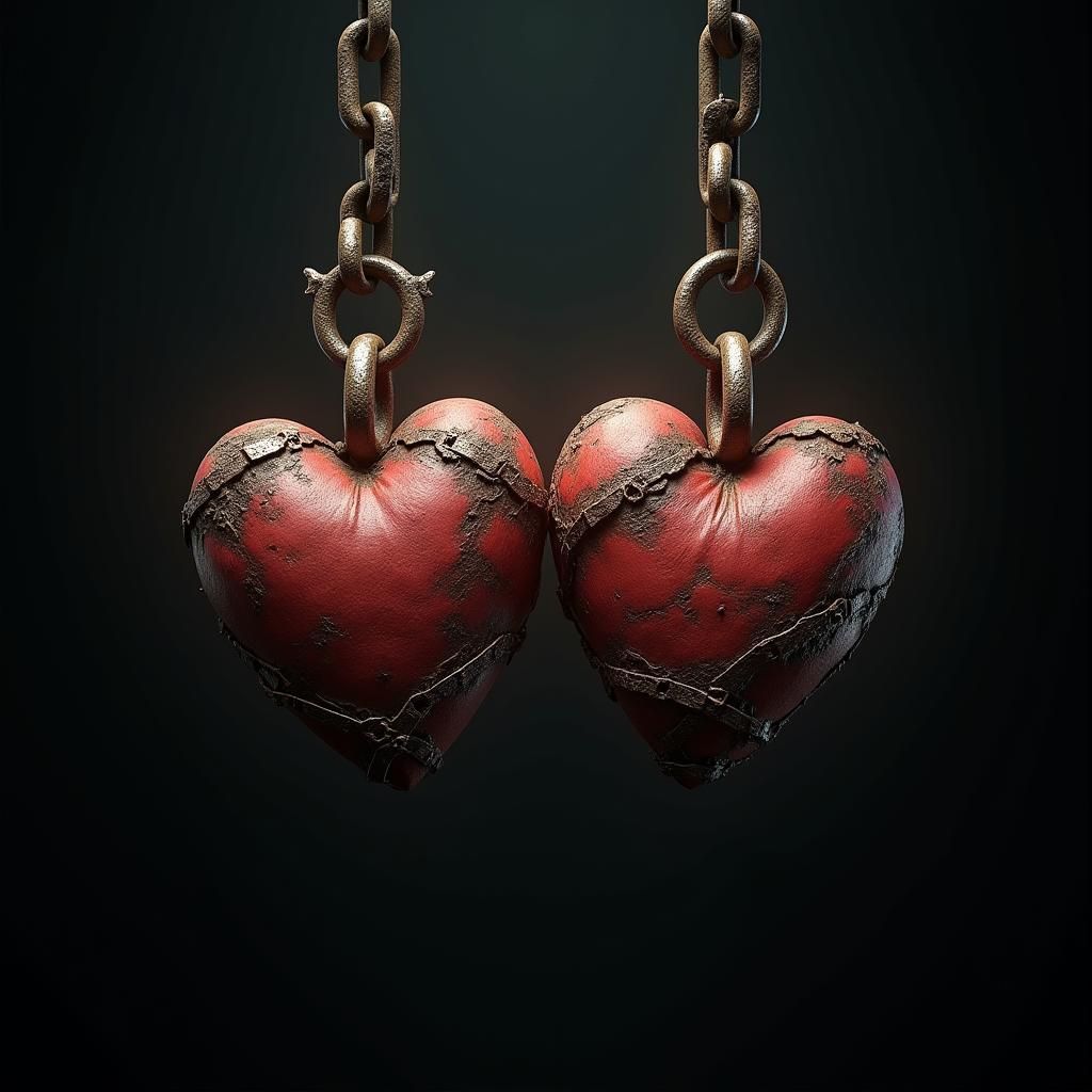 Interconnected Chain Hearts in Fantasy Concept Art Style