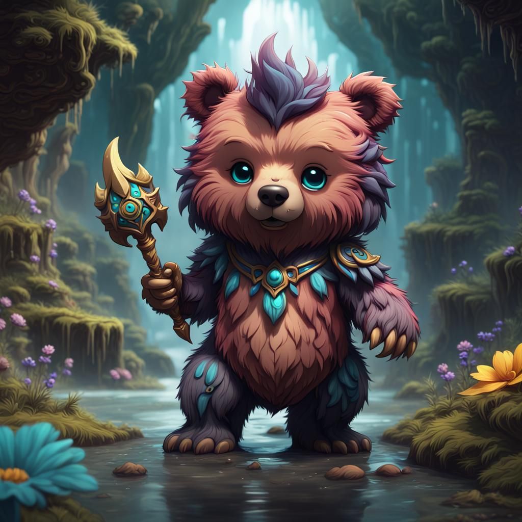 Chibi Mythical Bear: Detailed Fantasy Art