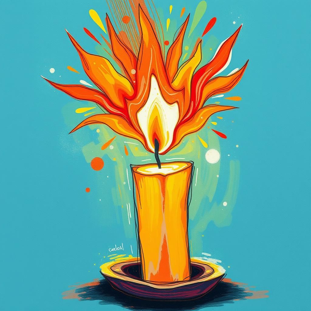 Whimsical Candle Radiating Light as Naive Art