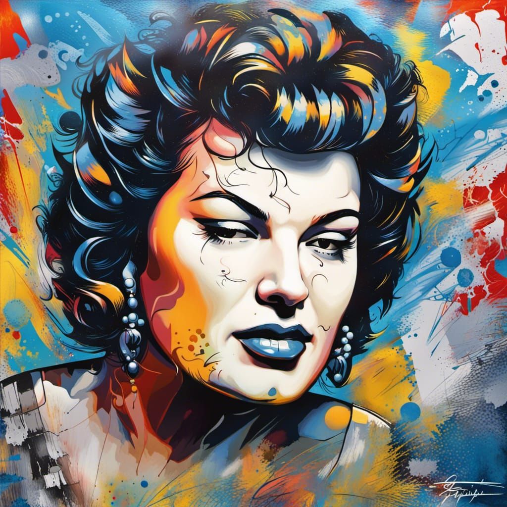 Patsy Cline Portrait in Picasso Style with Blue Shades