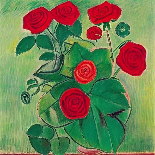 Cubist Red Rose and Anxious Frog Still Life