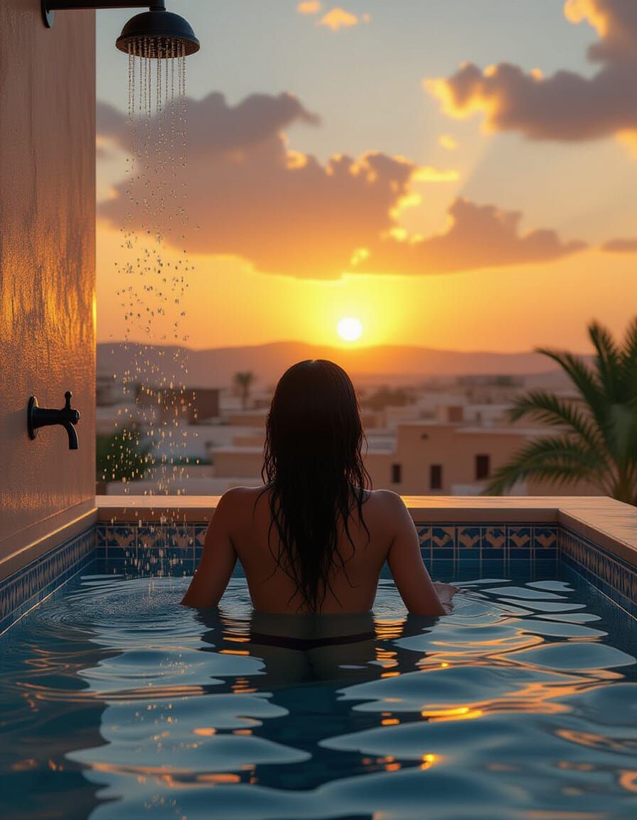 Moroccan Sunset Shower Scene in Renaissance Style