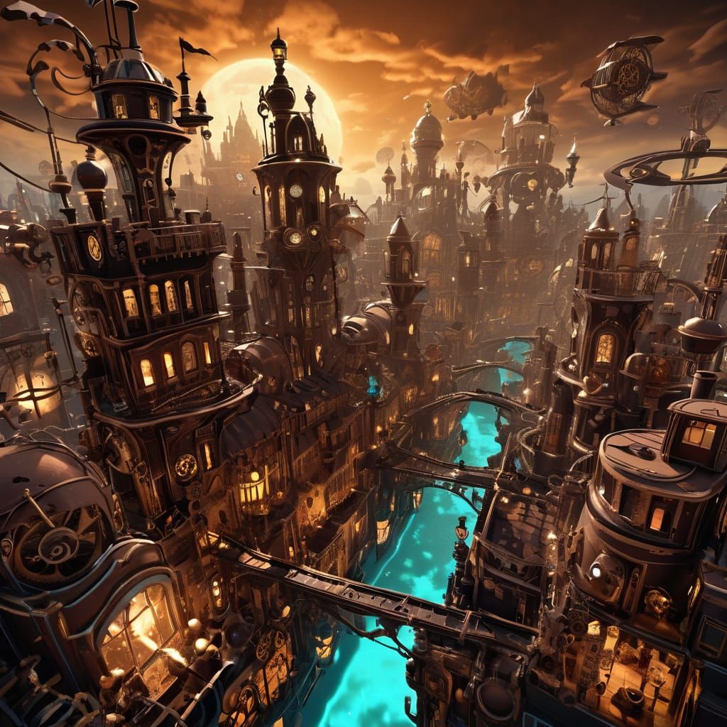 Steampunk Chocolate City Bird's-Eye View in 8K
