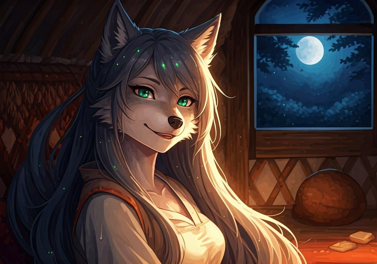 Anime Wolf Girl in Ethereal Lantern Light