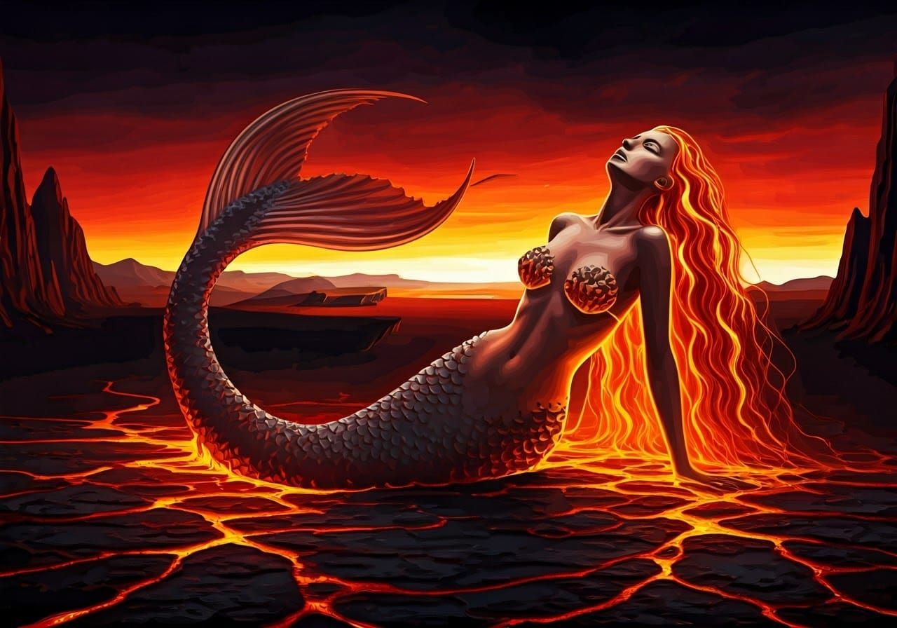Surreal Lava Mermaid in Salvador Dali Style