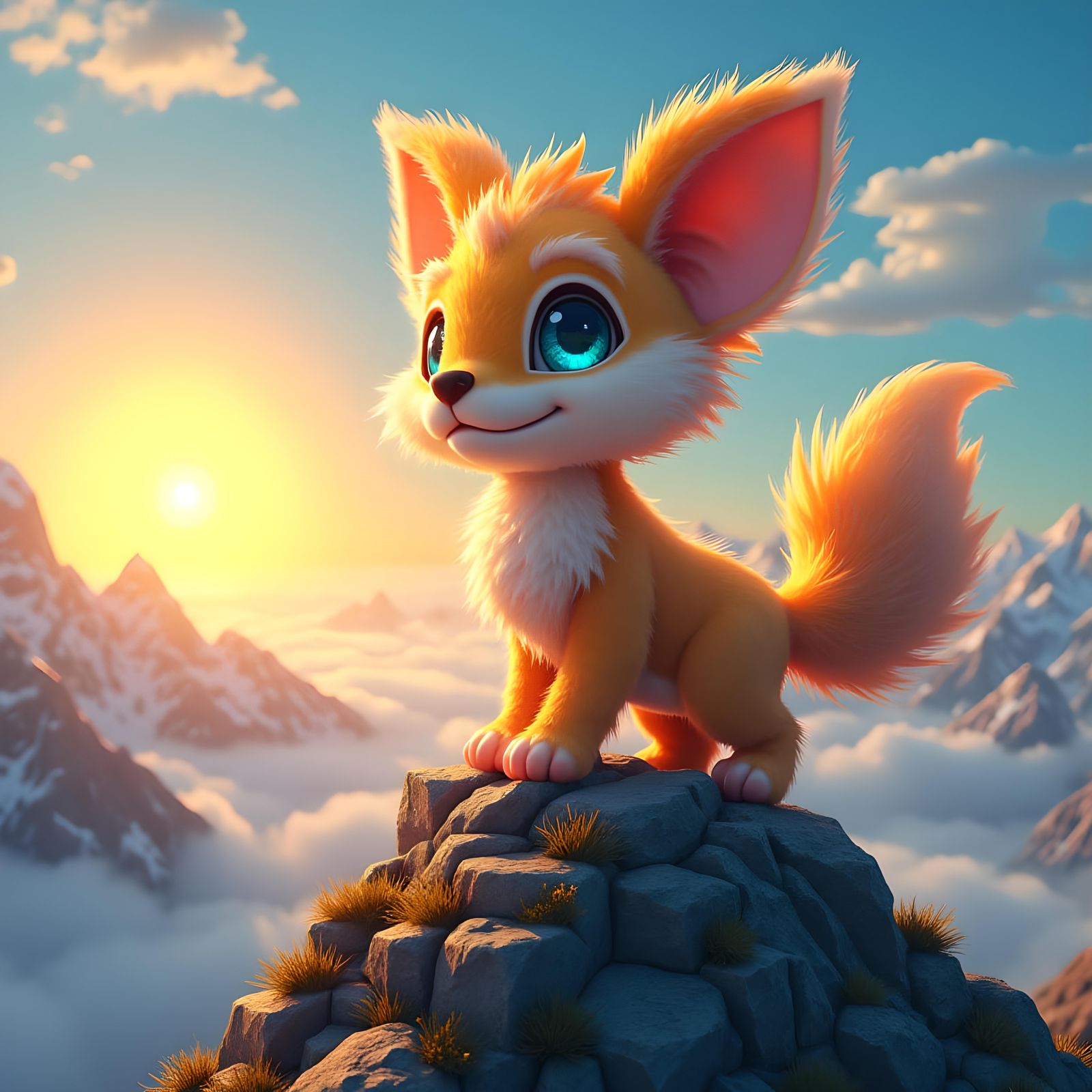 Fantasy Neopet on Mountain Summit: Epic Concept Art