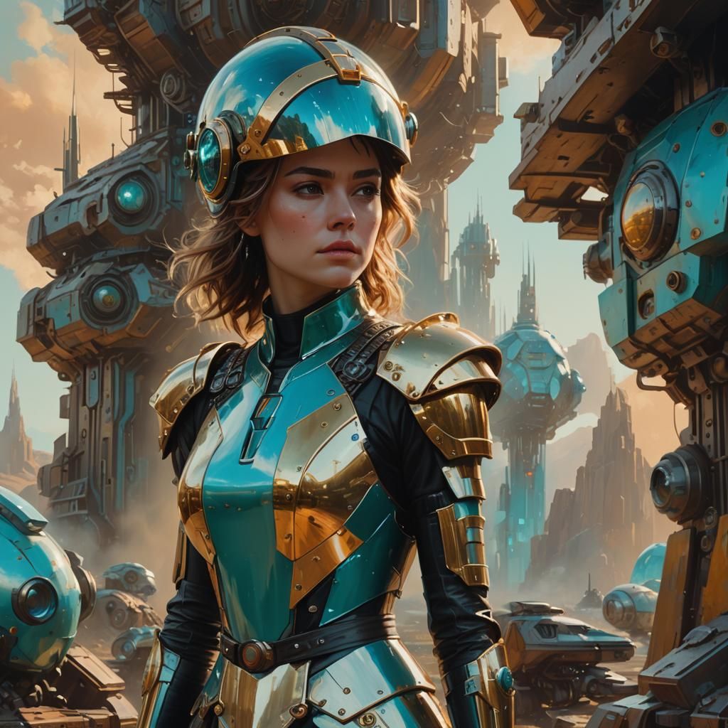 Steampunk Portrait with Turquoise Stones and Cinematic Light...