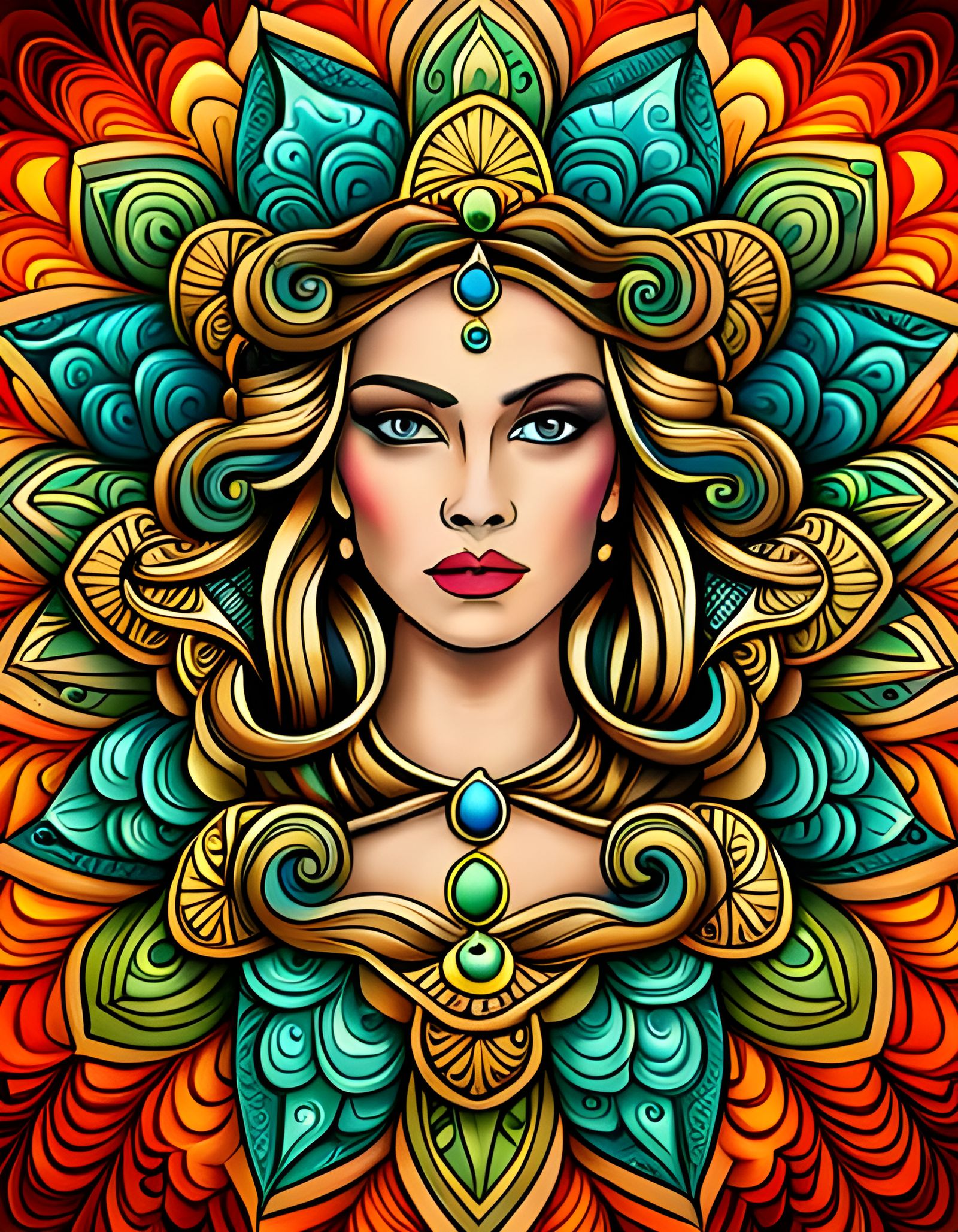 Queen Mandala Tarot Card in Abstract Fractal Style