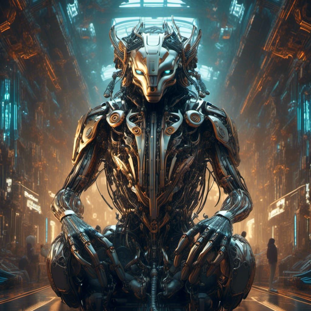 Cyborg Badger Deity: Biomechanical Sci-Fi Art