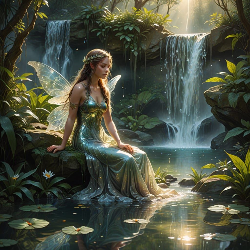 Enchanted Waterfall Nymph in Digital Fantasy Art