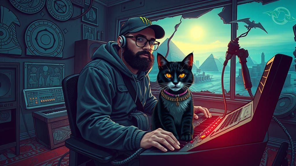 Cyberpunk Musician in Dystopian Sanctuary