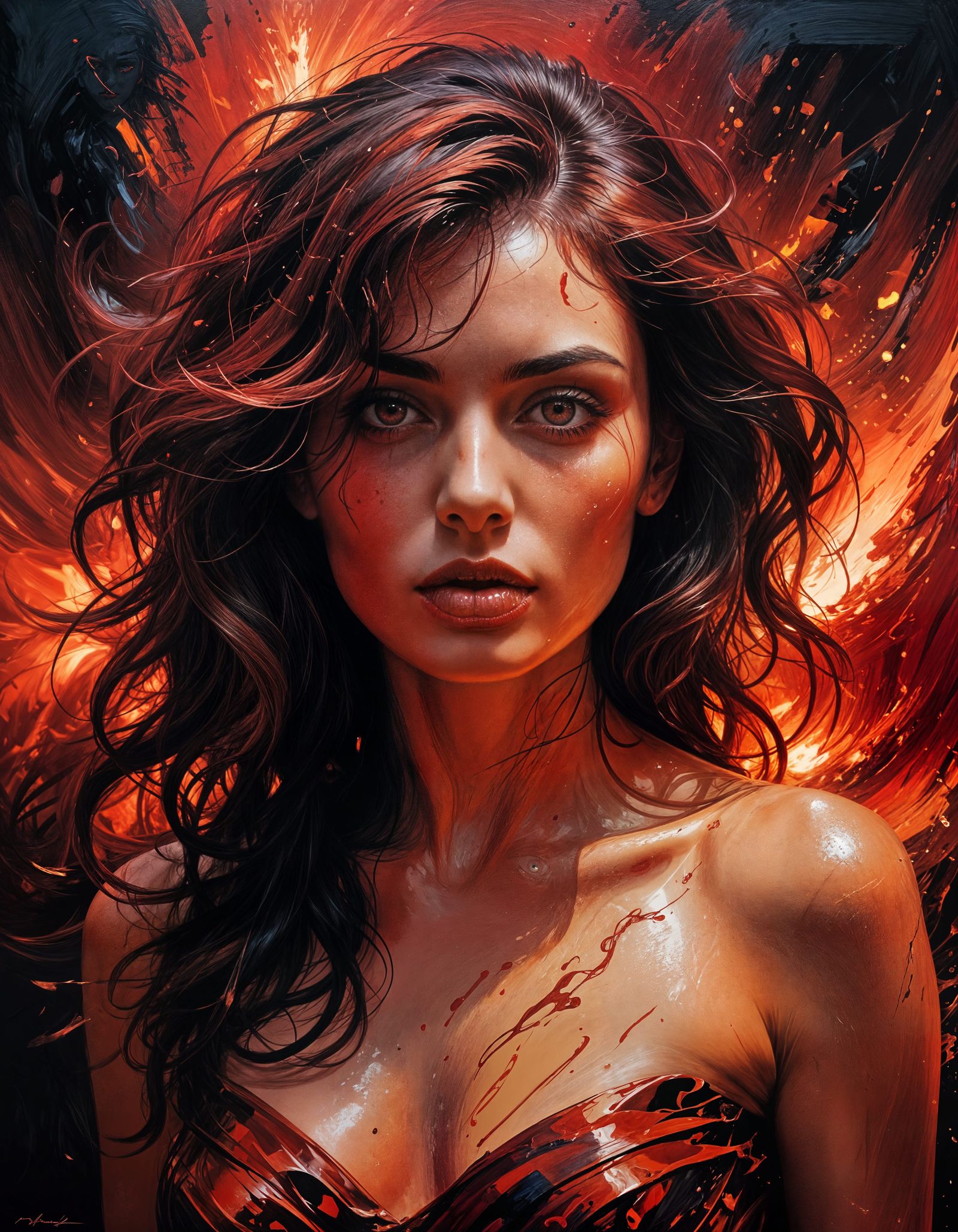 Emotive Expressionist Portrait in Crimson Light