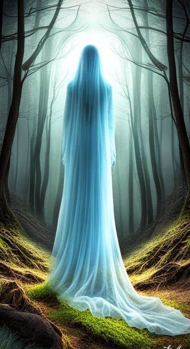 Ethereal Ghost in Haunted Forest, Dark Fantasy Art