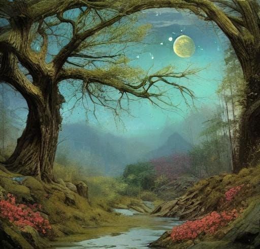 Enchanted Forest: Moonlit Glow in Ink Style