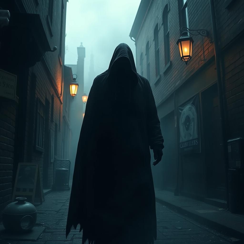 Mysterious Figure in Misty Alley, Dark Art