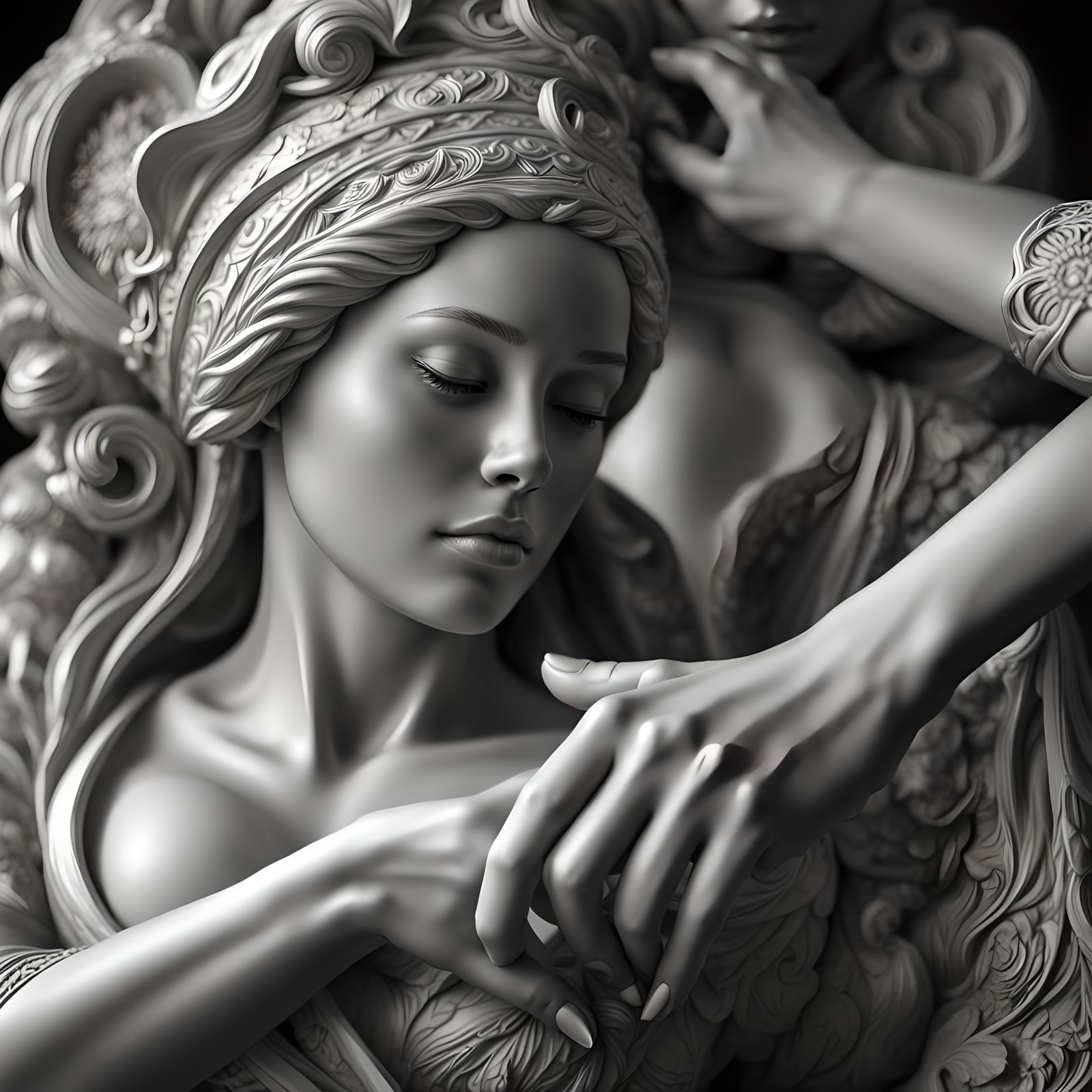 Hyperrealistic Hands Molding a Female Figure