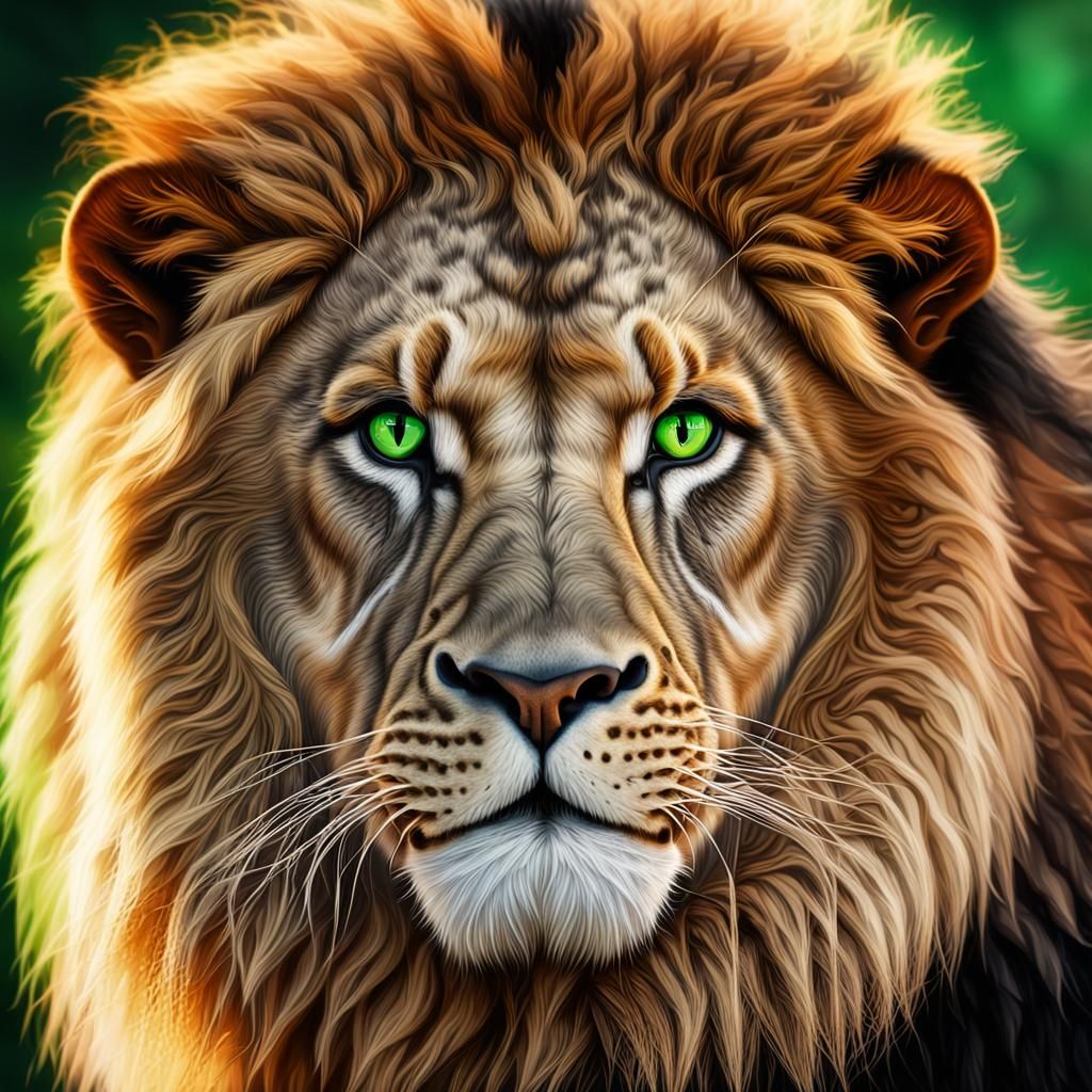Hyperrealistic Lion Portrait with Piercing Gaze