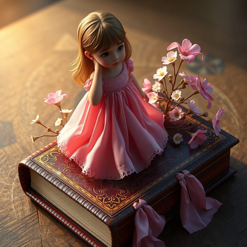 Whimsical Girl in a Floral Wonderland Scene