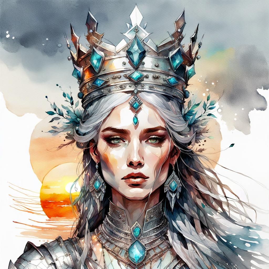 Silver Queen: Digital Watercolor Fantasy Art