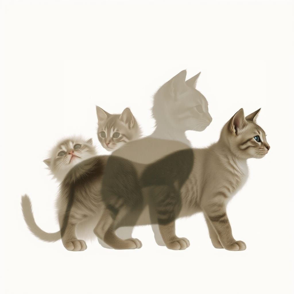 Kitten Silhouette Growth: Quadruple Exposure in Dreamy Style