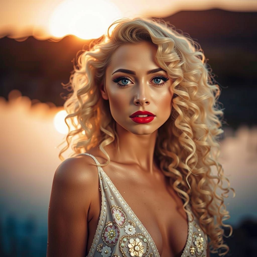 Elegant Woman with Lion-Like Curls in Warm Portrait Lighting