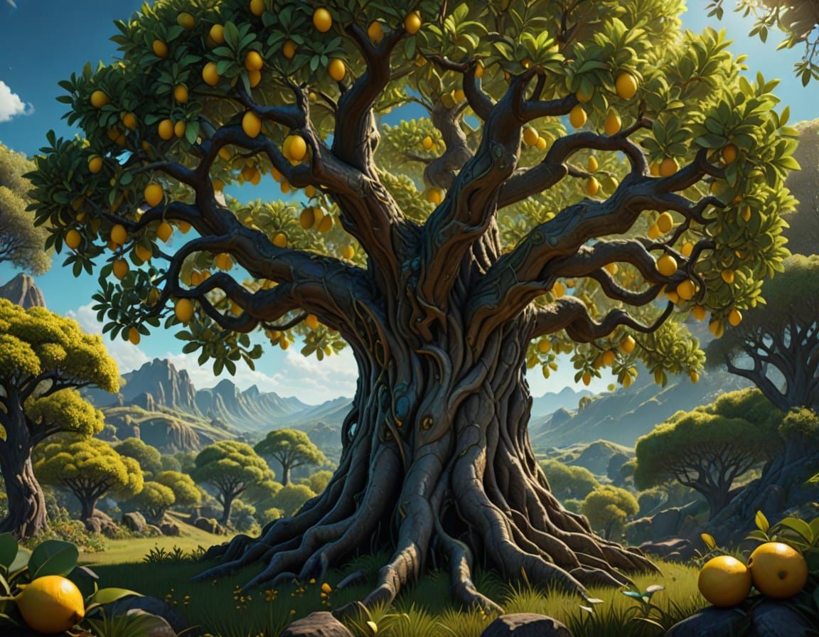 Majestic Golden Lemon Tree in Vibrant Garden Landscape