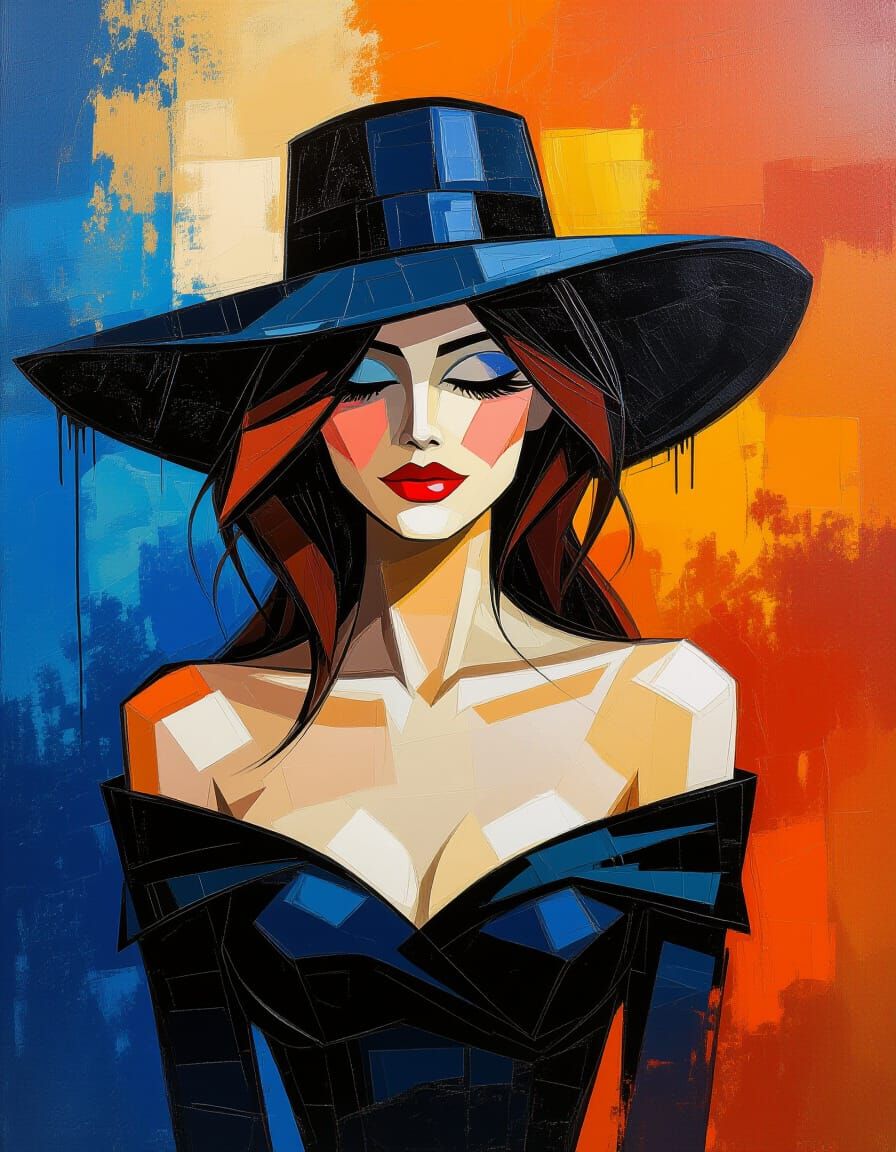 Brunette Woman in Impasto Painting Style