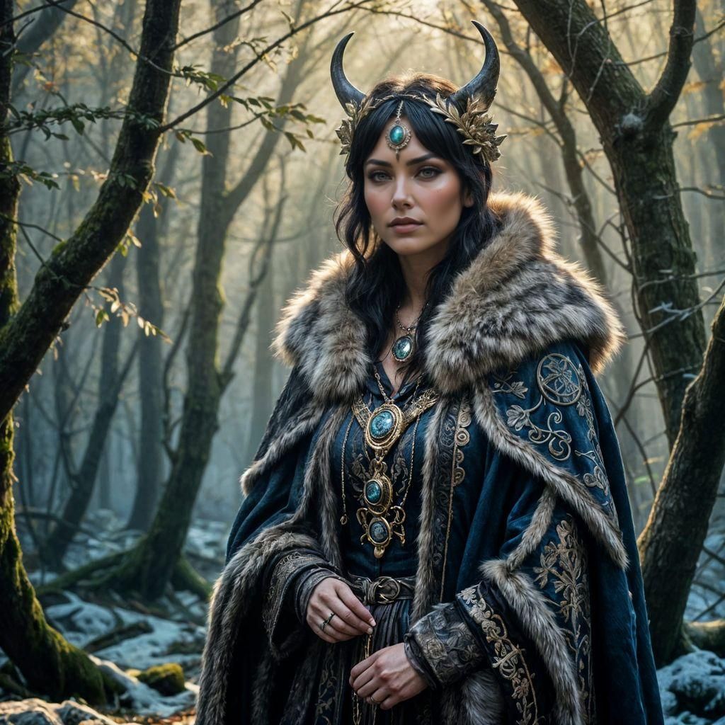 Epic Fantasy Druid Shaman in Enchanted Forest