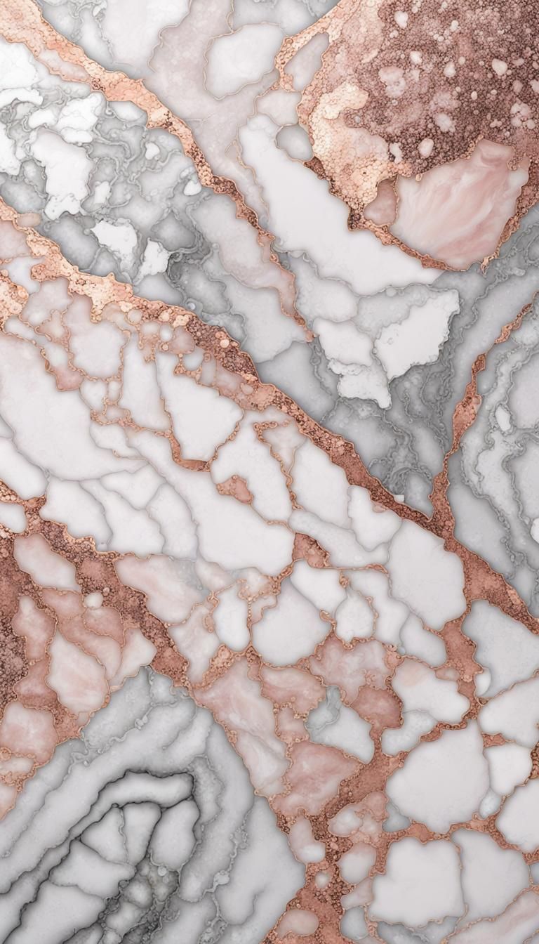 Rose Gold Quartz and Silver Marbled Stone Pattern