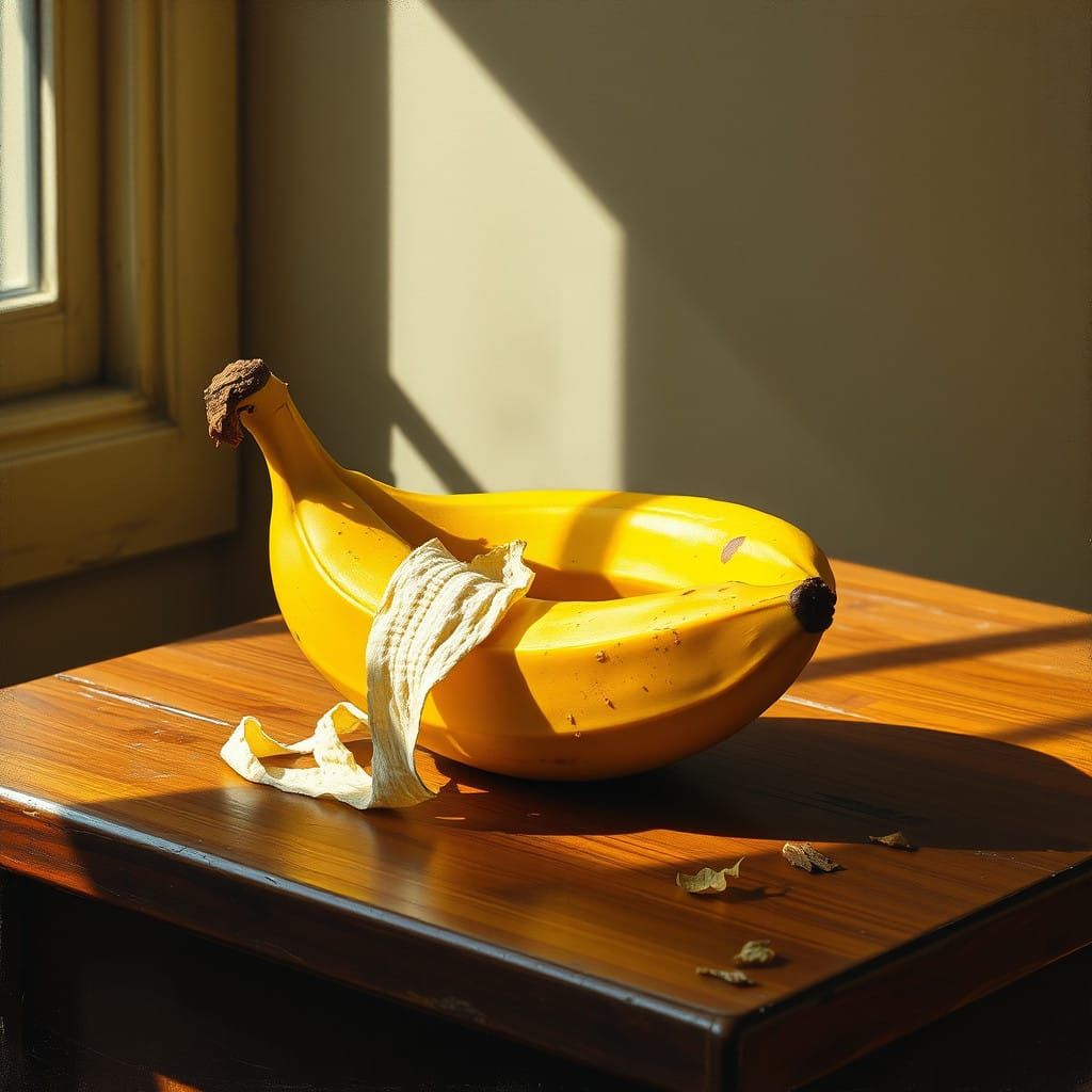 Still Life of a Wilted Banana in Warm Light