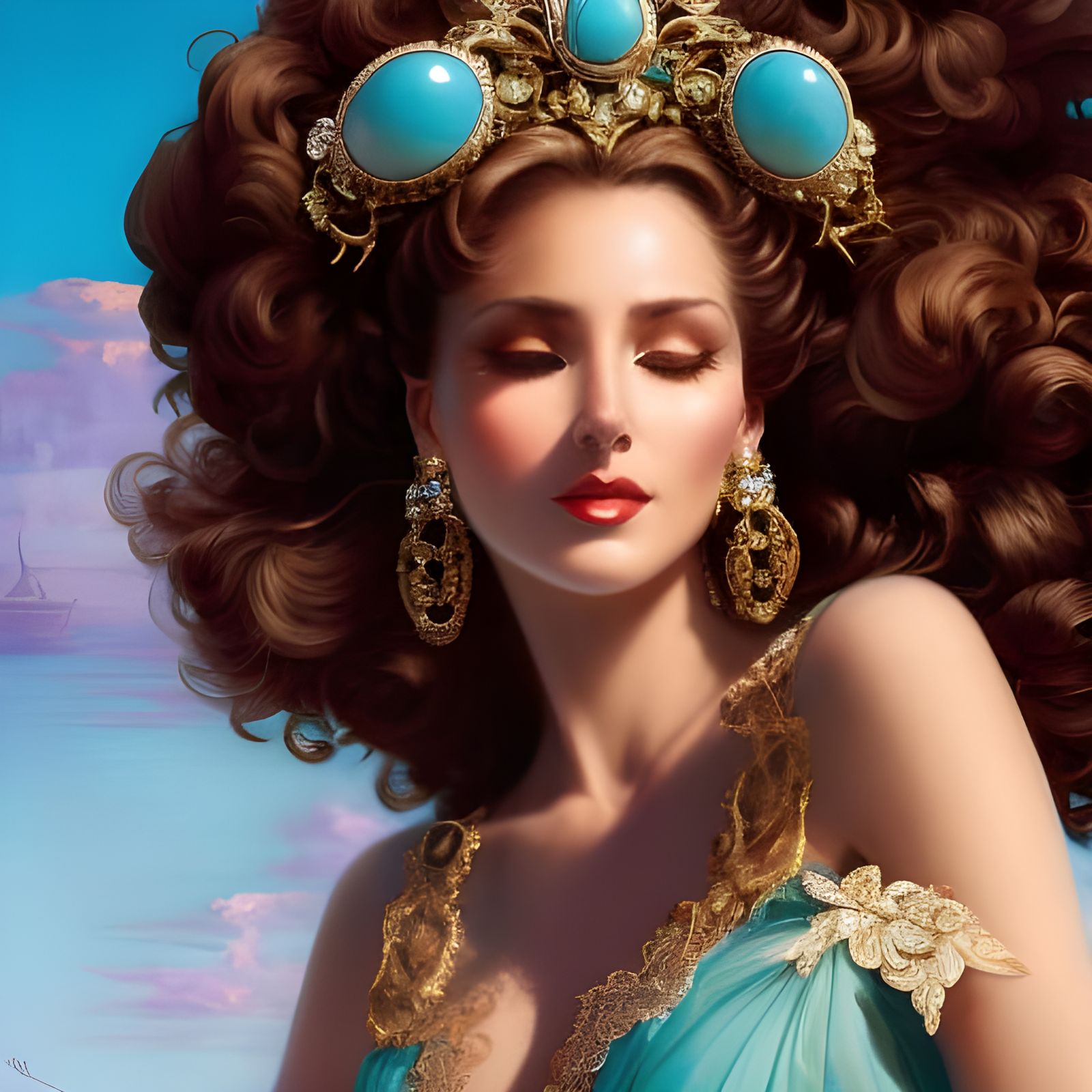 Gorgeous Woman in Turquoise Dress, Rococo Style