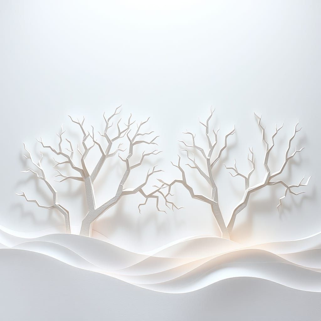 Intricate Kirigami Paper Trees in White