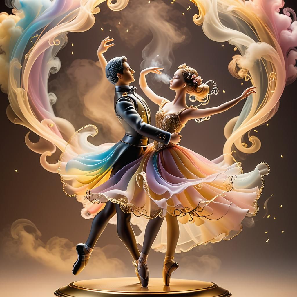 Ornate Music Box with Dancing Smoke Couple