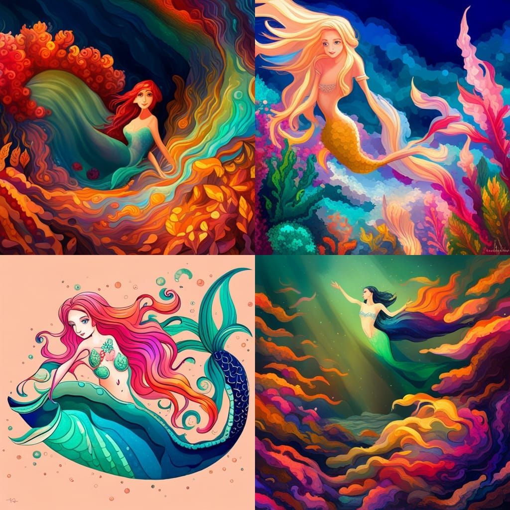 Colorful Underwater World of Mermaids and Mermen