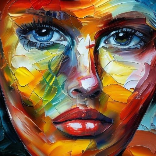 Expressive Portrait with Abstract Textures in Oil Painting