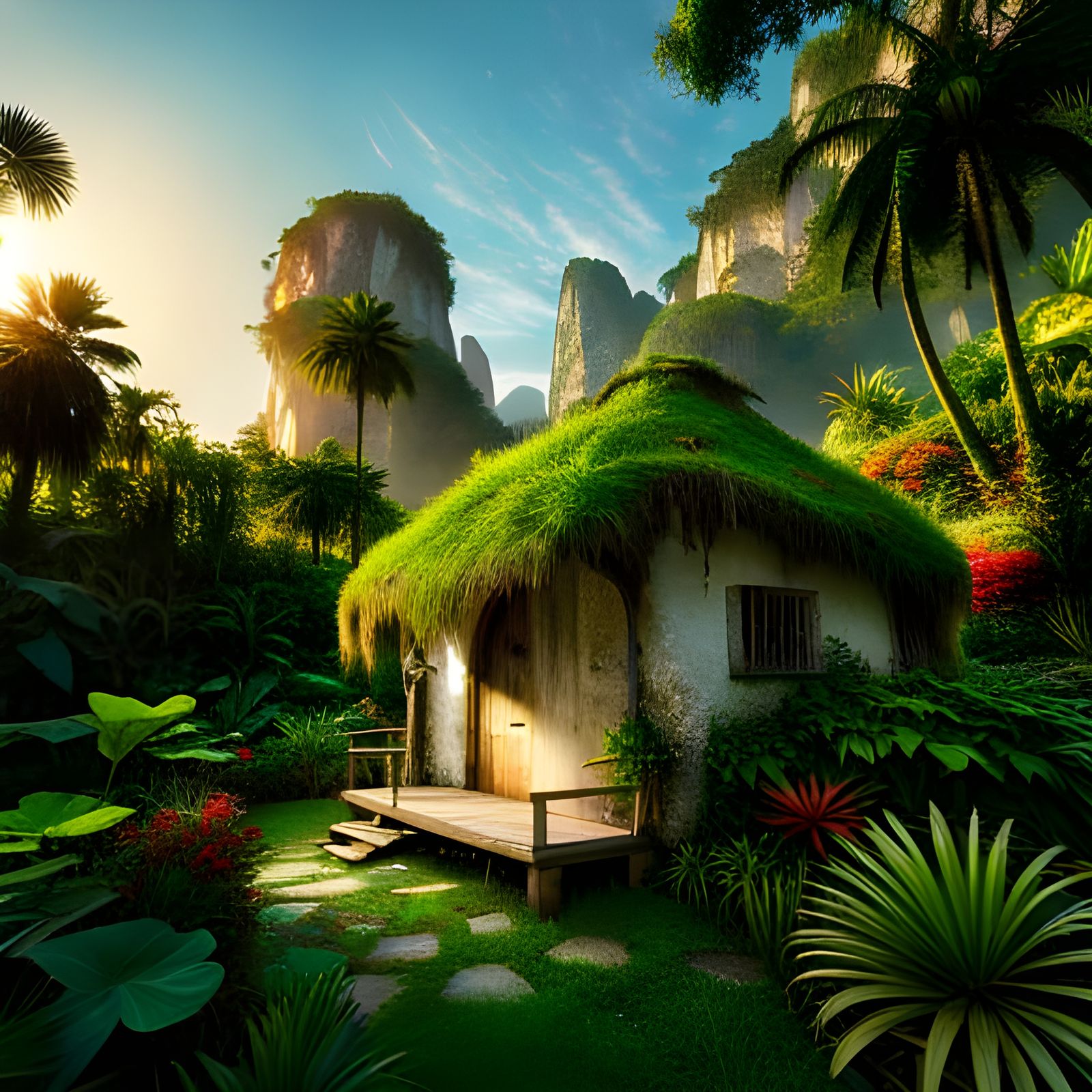 Lush Jungle Garden Hut in Rio, 3D Render