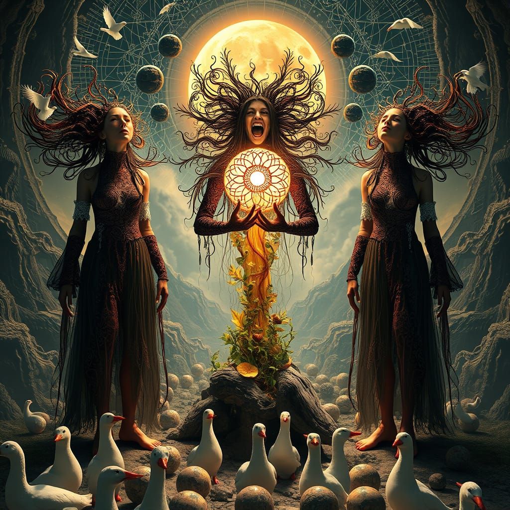 Goths Scream in Cosmic Dreamscape with Mystical Elements