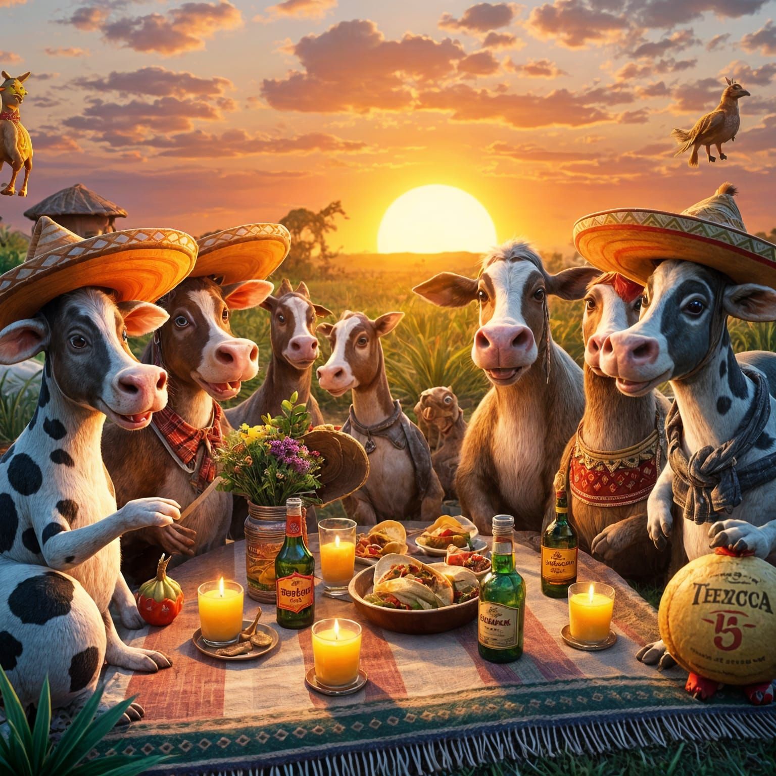 Farm Animals Fiesta: Pixar Animation at Sunset