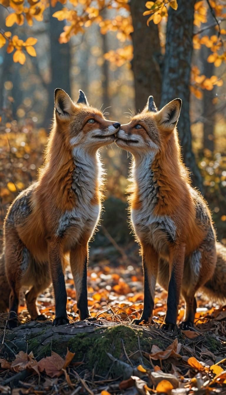 Cinematic Foxes Converse in Autumn Sunlight
