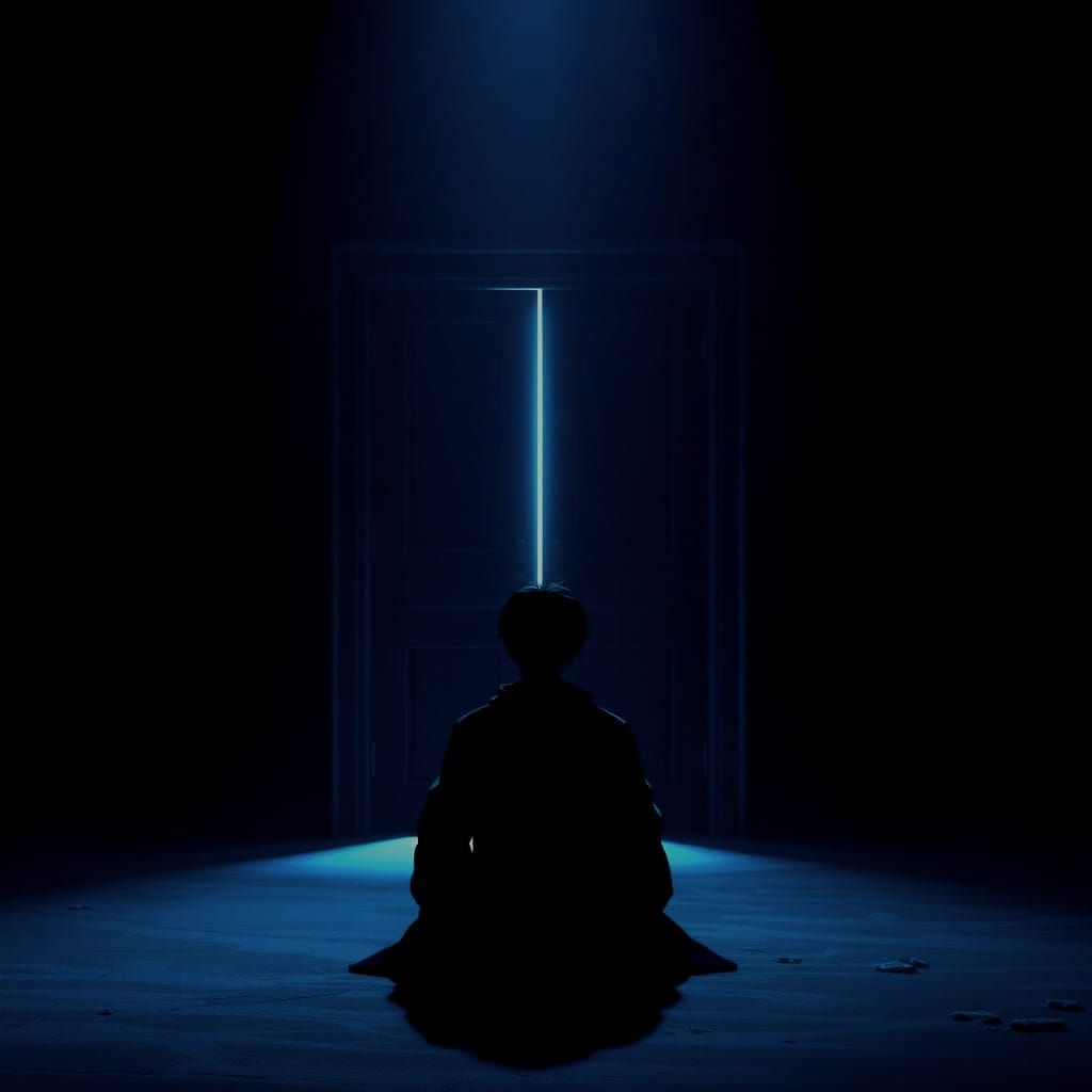 Surreal Figure Lost in Memories of Joy in Somber Chamber