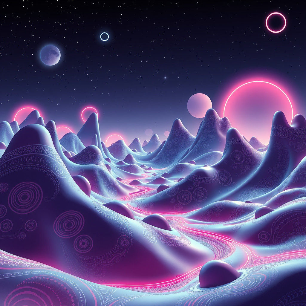 Neon Dreamscape: Minimalist Surrealism in Vector Art