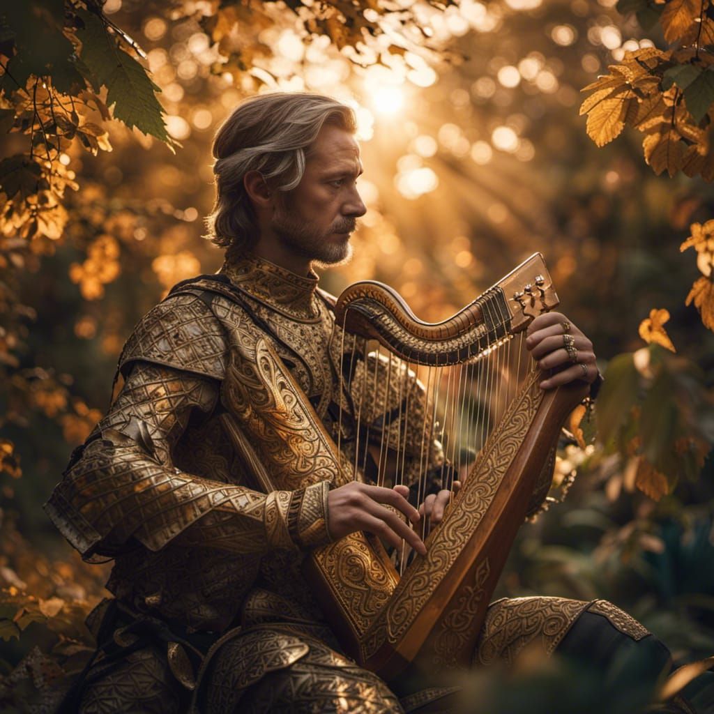 Milil, God of Music, Plays a Leaf Harp