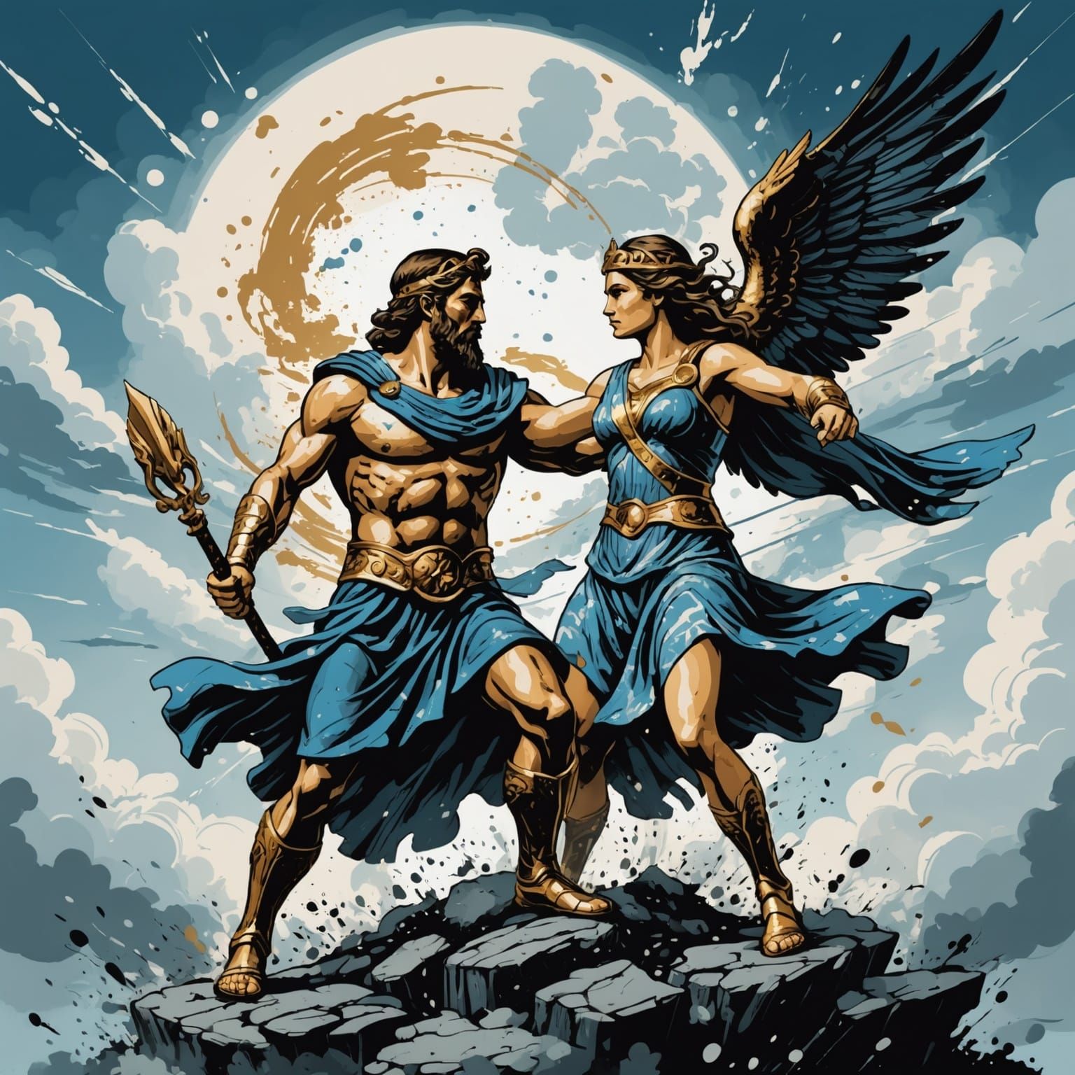 Athena vs Zeus: Ink Splatter Cloud Battle