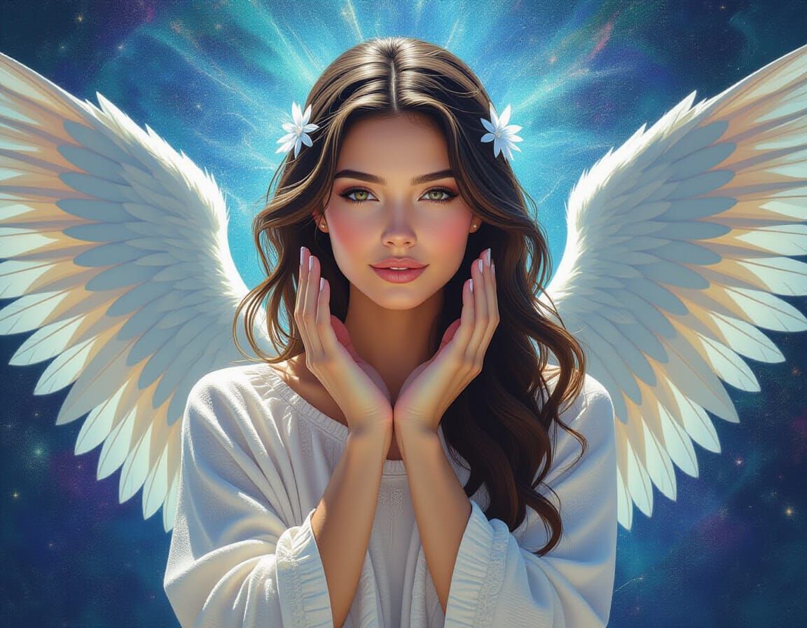 Serene Angel Protecting Peace in Hyperrealistic Splash Art