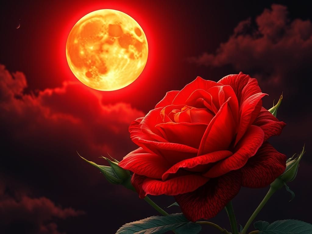 Red Rose Under Moonlight in Cosmic Style