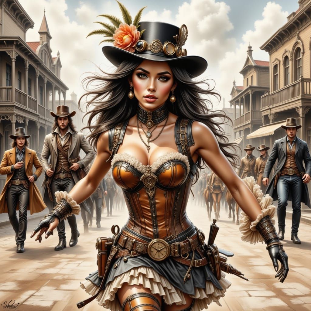Steampunk Girl's Wild West Escape Selfie